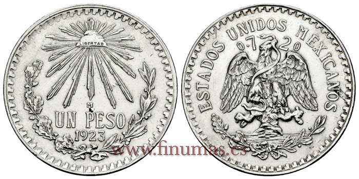 MEXICO - K455,1 - 1 Peso 1923 - EBC-