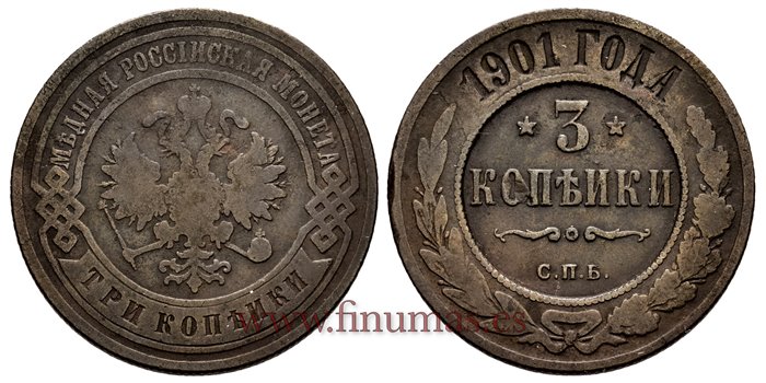 RUSIA -IMPERIO - K-011,2 - 3 Kopeks 1901 - MBC 