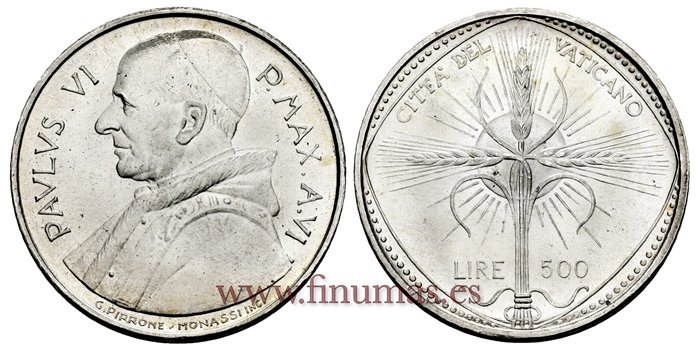 VATICANO - K-107- 500 Liras 1968 - SC