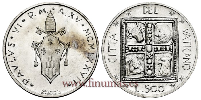 VATICANO - K-132- 500 Liras 1977 - SC