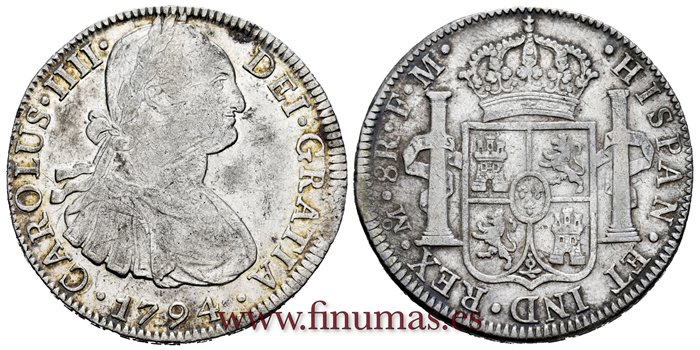 Cy13050.-CARLOS IV - 8 Reales 1794 Mexico F.M.-MBC+