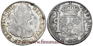 Cy13050.-CARLOS IV - 8 Reales 1794 Mexico F.M.-MBC+