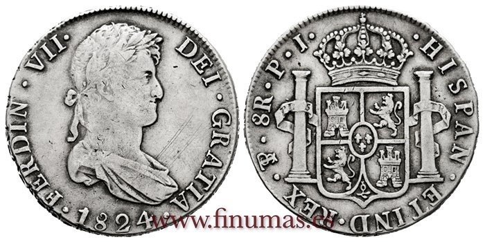 Cy15215.-FERNANDO VII - 8 Reales 1824 Potosi P.J.-EBC-