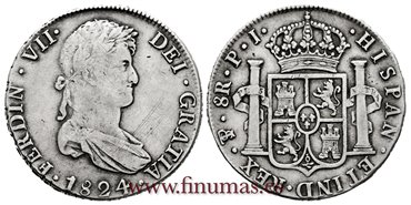 Cy15215.-FERNANDO VII - 8 Reales 1824 Potosi P.J.-EBC-