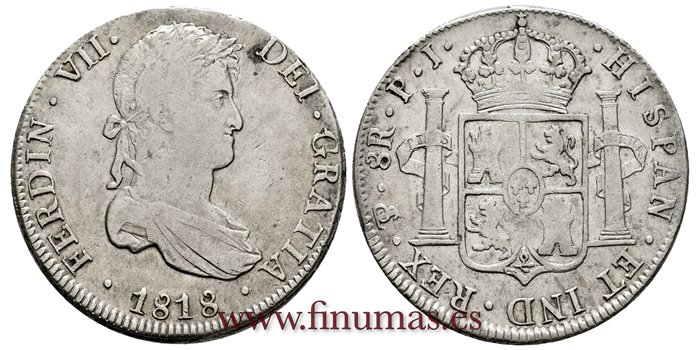 Cy15132.-FERNANDO VII - 8 Reales 1818 Potosi P.J.-EBC-