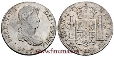 Cy15094.-FERNANDO VII - 8 Reales 1816 Lima J.P.-EBC