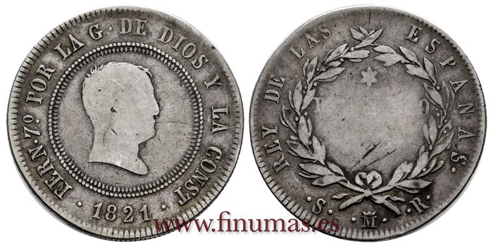 Cy14889.-FERNANDO VII - 10 Reales 1821 Madrid S.R.-BC