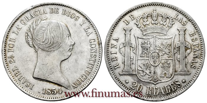 Cy16293.-ISABEL II - 20 Reales 1855 Madrid - EBC-