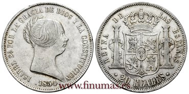 Cy16293.-ISABEL II - 20 Reales 1855 Madrid - EBC-
