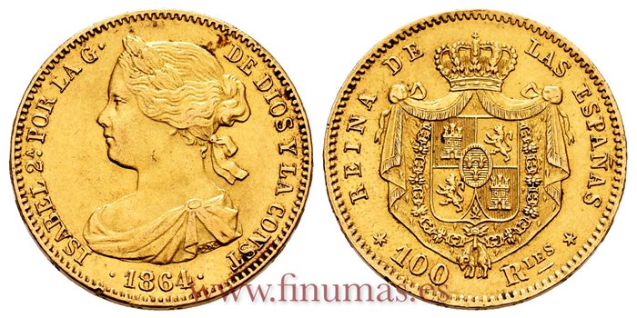 Cy16481.- ISABEL II 100 REALES 1864 MADRID  EBC-  ORO