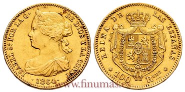 Cy16481.- ISABEL II 100 REALES 1864 MADRID  EBC-  ORO