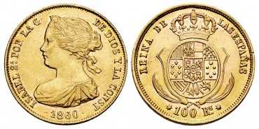 Cy16468G.- ISABEL II 100 REALES 1860 Seville. EBC -ORO