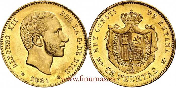 Cy16609H.- ALFONSO XII - 25 Pesetas oro 1881 (18-81) MSM. SC-