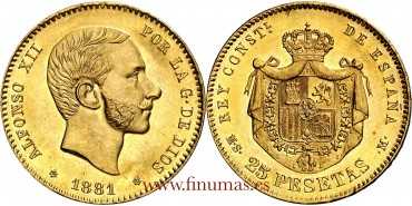 Cy16609H.- ALFONSO XII - 25 Pesetas oro 1881 (18-81) MSM. SC-