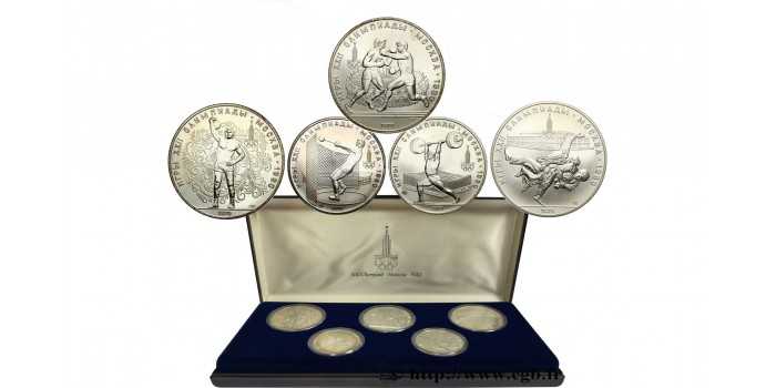 RUSIA - K-166-172.- 2x 5  y  3x 10  Rublos 1979 Olimpiadas Moscú- PLATA