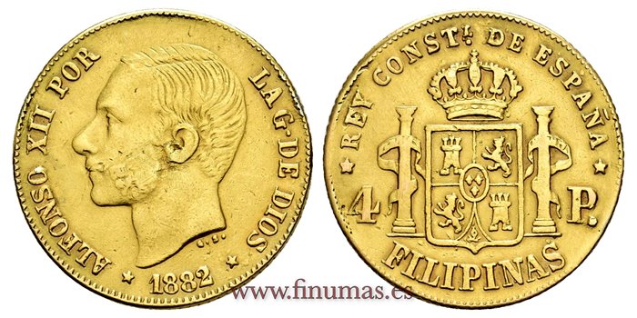 Cy16641.- ALFONSO XII 4 Pesos 1882 Filipinas - EBC
