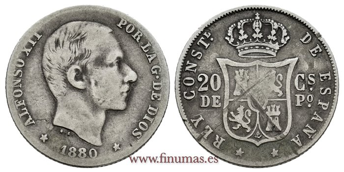 Cy16624.- ALFONSO XII 20 Ctm. Peso 1880 Manila - BC+