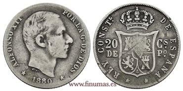 Cy16624.- ALFONSO XII 20 Ctm. Peso 1880 Manila - BC+