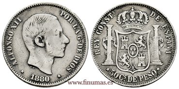 Cy16639.- ALFONSO XII 50 Ctm. Peso 1880 Manila - BC+