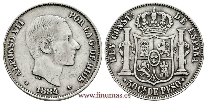 Cy16643.- ALFONSO XII 50 Ctm. Peso 1884 Manila - MBC