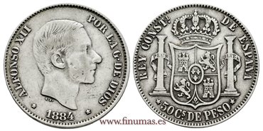 Cy16643.- ALFONSO XII 50 Ctm. Peso 1884 Manila - MBC