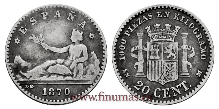 Cy16505.- G.P Y I REPUBLICA - 50 Centimos 1870 - BC+