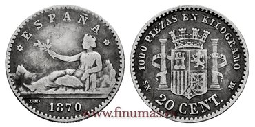 Cy16505.- G.P Y I REPUBLICA - 50 Centimos 1870 - BC+