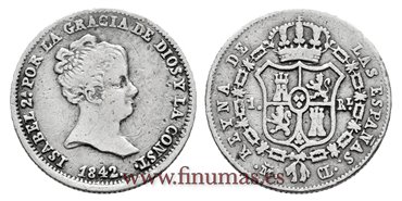 Cy15898.-ISABEL II - 1 Real 1842 Madrid CL - MBC