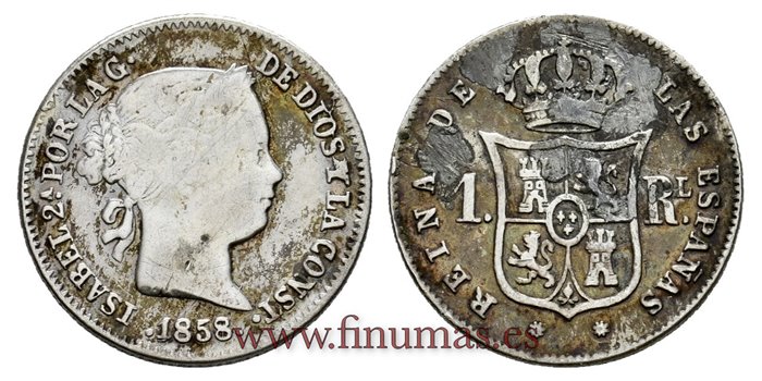 Cy15936.-ISABEL II - 1 Real 1858 Barcelona - MBC