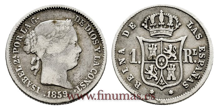 Cy15938.-ISABEL II - 1 Real 1859 Madrid  - MBC-