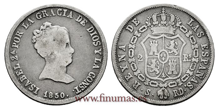 Cy15998.-ISABEL II - 2 Reales 1850 Sevilla RD- BC