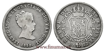 Cy15998.-ISABEL II - 2 Reales 1850 Sevilla RD- BC