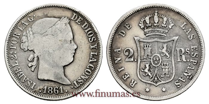 Cy16032.-ISABEL II - 2 Reales 1861 Madrid  - BC