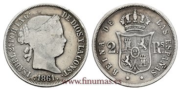 Cy16032.-ISABEL II - 2 Reales 1861 Madrid  - BC