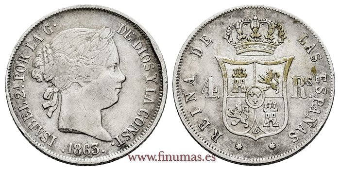 Cy16175.-ISABEL II - 4 Reales 1863/62 Sevilla - MBC+