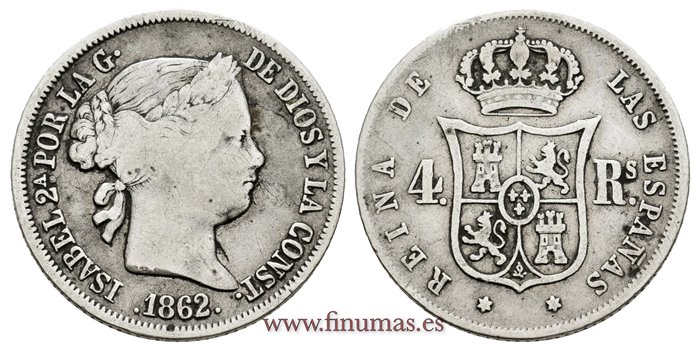 Cy16150.-ISABEL II - 4 Reales 1862 Madrid  - BC