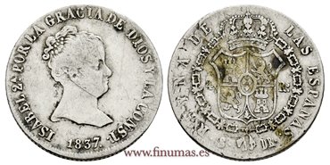 Cy16077.-ISABEL II - 4 Reales 1837 Sevilla DR- BC