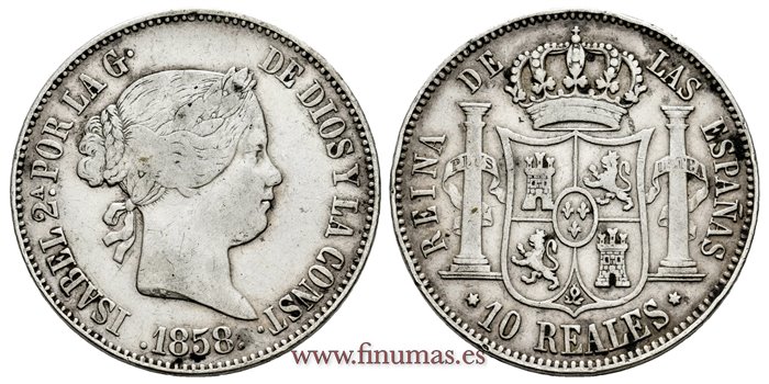 Cy16209.-ISABEL II - 10 Reales 1858 Madrid  - MBC+
