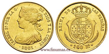 Cy16470.-ISABEL II - 100 Reales 1861 Madrid  - SC