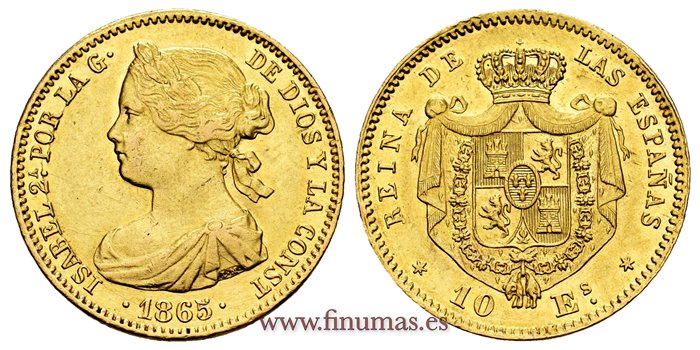 Cy16484.-ISABEL II - 10 Escudos 1865 Madrid  - EBC+