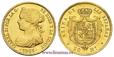 Cy16484.-ISABEL II - 10 Escudos 1865 Madrid  - EBC+