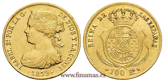 Cy16462.-ISABEL II - 100 Reales 1859 Barcelona - EBC
