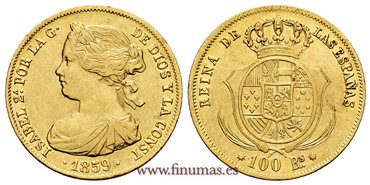 Cy16462.-ISABEL II - 100 Reales 1859 Barcelona - EBC