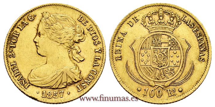 Cy16456.-ISABEL II - 100 Reales 1857 Barcelona - MBC+