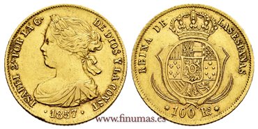 Cy16456.-ISABEL II - 100 Reales 1857 Barcelona - MBC+