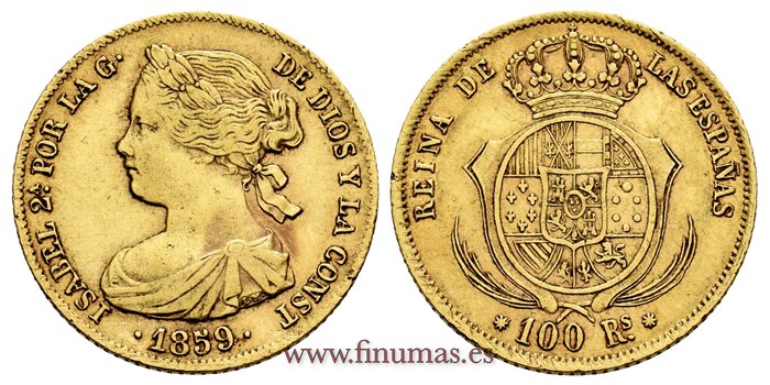 Cy16462.-ISABEL II - 100 Reales 1859 Barcelona - MBC+