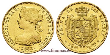Cy16478.-ISABEL II - 100 Reales 1863 Madrid  - EBC+