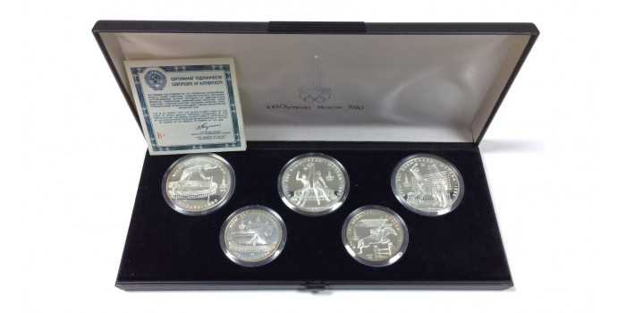 RUSIA - K-156-169 - 2x 5 y 3x 10  Rublos 1979 Olimpiadas Moscú- PLATA