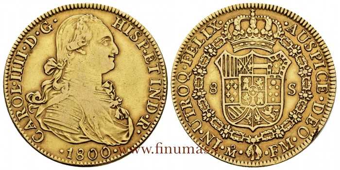 Cy13700.3.- CARLOS IV  8 Escudos 1800 Mexico F.M. MBC  Oro
