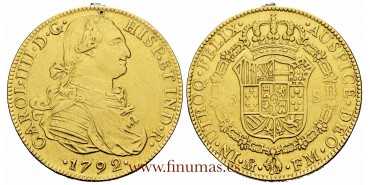 Cy13641C.- CARLOS IV  8 Escudos 1792 MEXICO  F.M. - JOYA.  ORO.